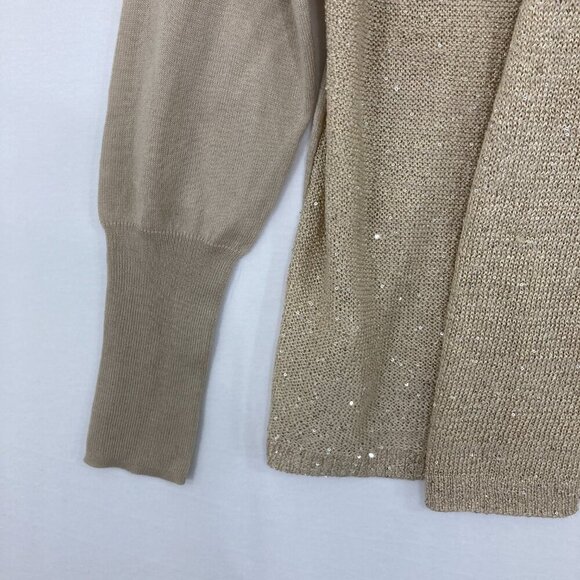 New Ann Taylor LOFT size Large Oatmeal Sequins Open Front Cardigan - Picture 5 of 11